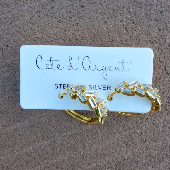 Cote d Argent Sterling Silver CZ Hoop Earrings - Picture 2 of 6